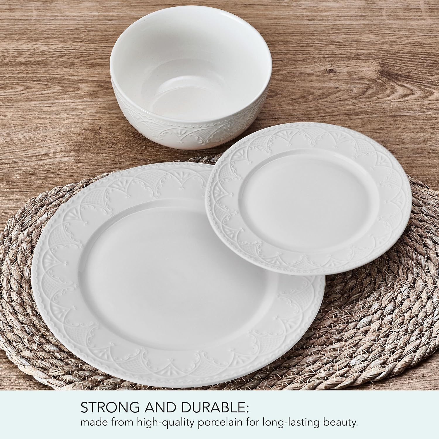 Pfaltzgraff Esmerlda White 24 Piece Plate Bowl Dinnerware Set, Service for 8
