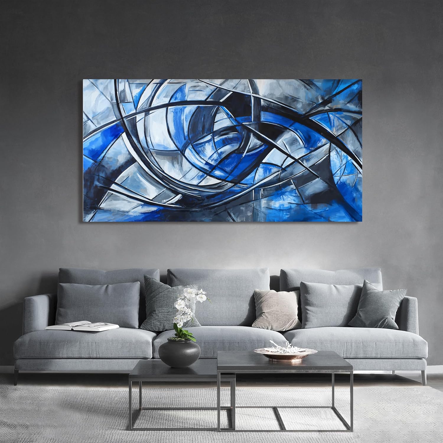 Abstract Wall Art Decor Oversized Wall Art Pictures for Living Room Abstract Canvas Art Wall Decor Modern Large Blue Wall Art Prints Black and White Wall Art Decor Bedroom Office Decor 29' X 58'