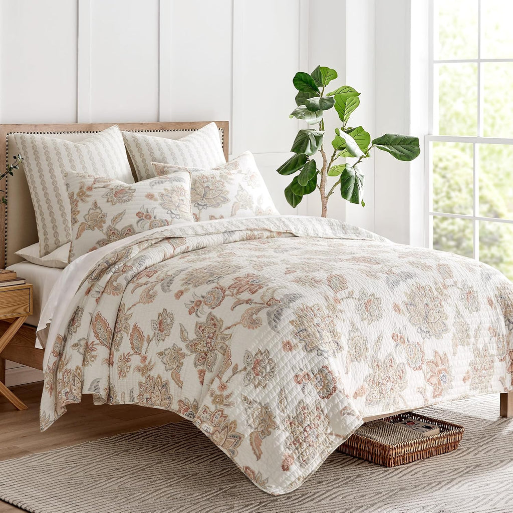 Levtex Home - Selesta Blush Quilt Set - Full/Queen Quilt and Two Standard Shams - Floral - Blush Taupe Grey - Quilt (88x92in.) and Shams (20x26in.) - Reversible - Cotton