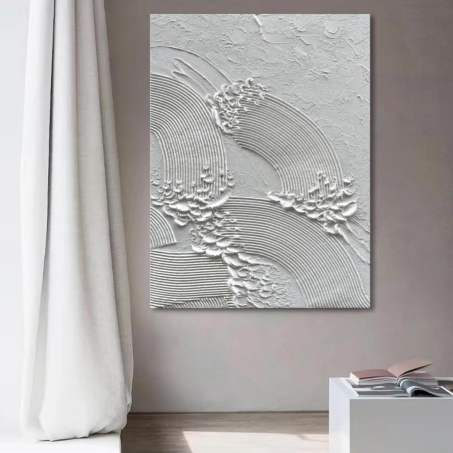 NANKAI Art White Thick Texture Abstract Oil Painting Hand-Painted Sea Texture Oil Painting Home Wall Art Deco 40x28 inches