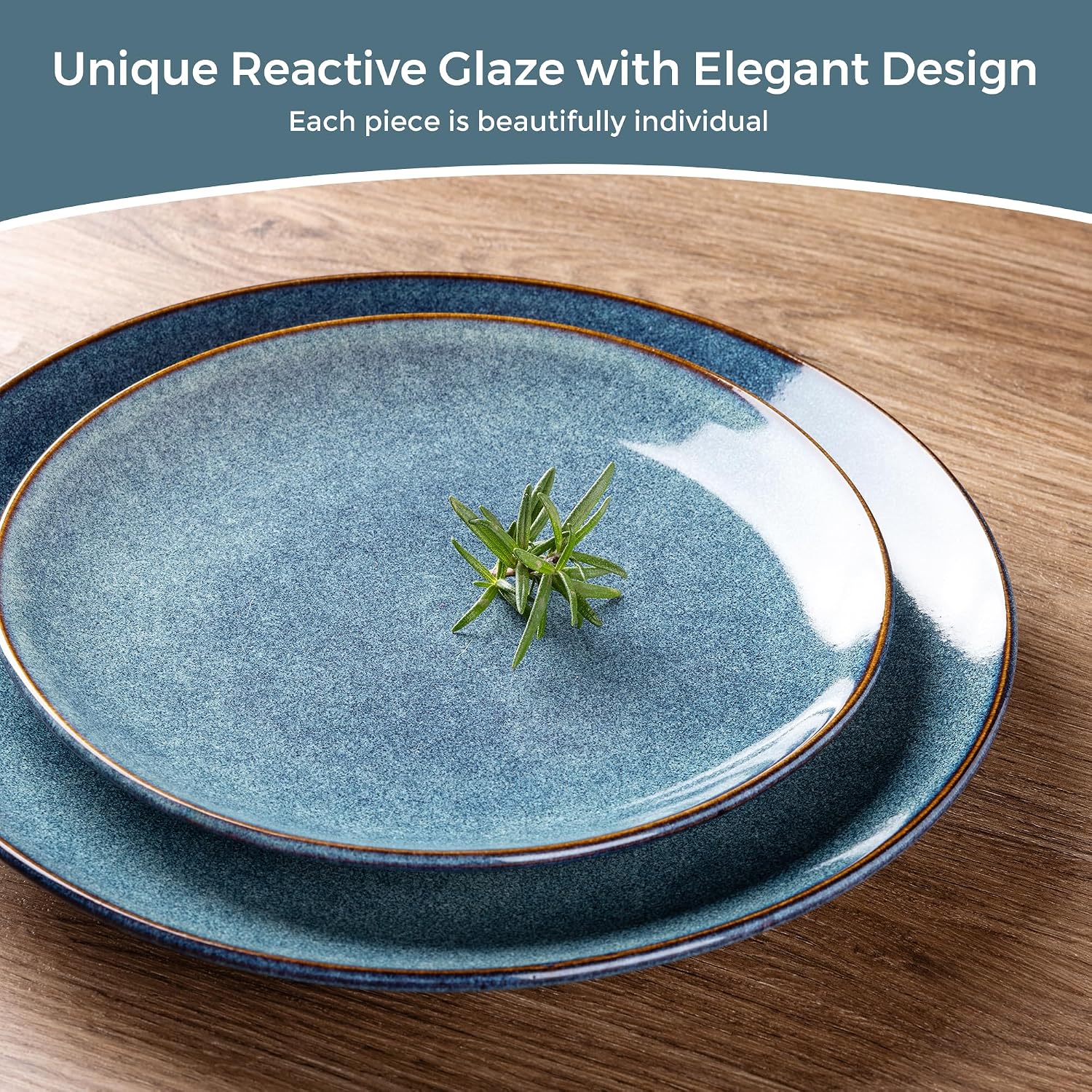 AmorArc Ceramic Dinnerware Sets for 8, 24 Pieces Handpainted Plates and Bowls Set, Scratch Resistant Stoneware Dishes Set, Dishwasher & Microwave Safe, Ceylon Blue