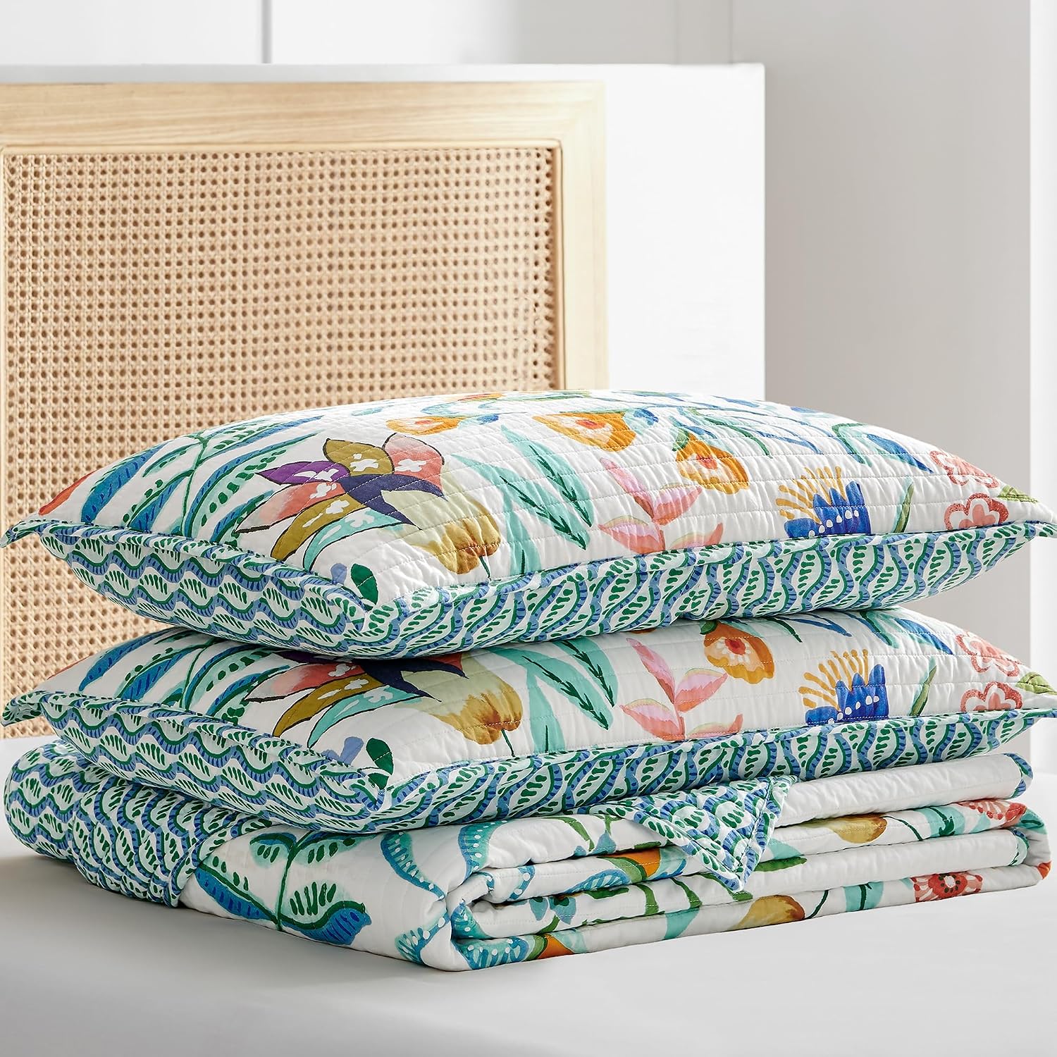 Levtex Home - Danika Quilt Set - King Quilt and Two King Shams - Floral - Multicolored - Quilt (106x92in.) and Shams (20x36in.) - Reversible - Cotton