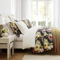 HiEnd Accents Floral Bedding Peony Washed Linen 3 Piece Queen Size Comforter Set, Charcoal Gray Flower Botanical Rose Print, Romantic Classic Chic Casual Bed Set, Floral Comforter with Pillow Shams