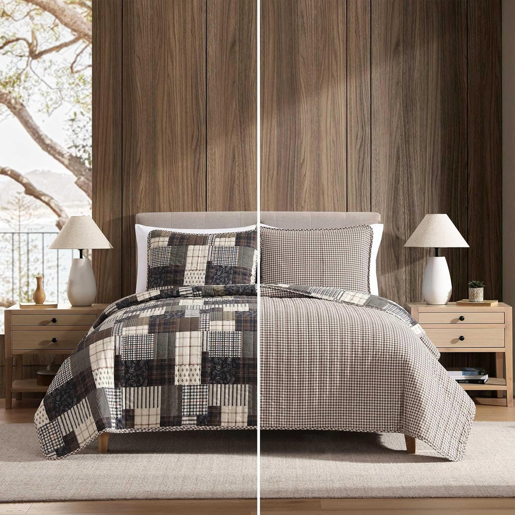 Eddie Bauer - King Quilt Set, Naturally Soft Cotton Bedding w/a Lightweight Feel for All-Year Comfort, Reversible w/Matching Pillowcases, 3 Piece Bed Set (Antique Brown)