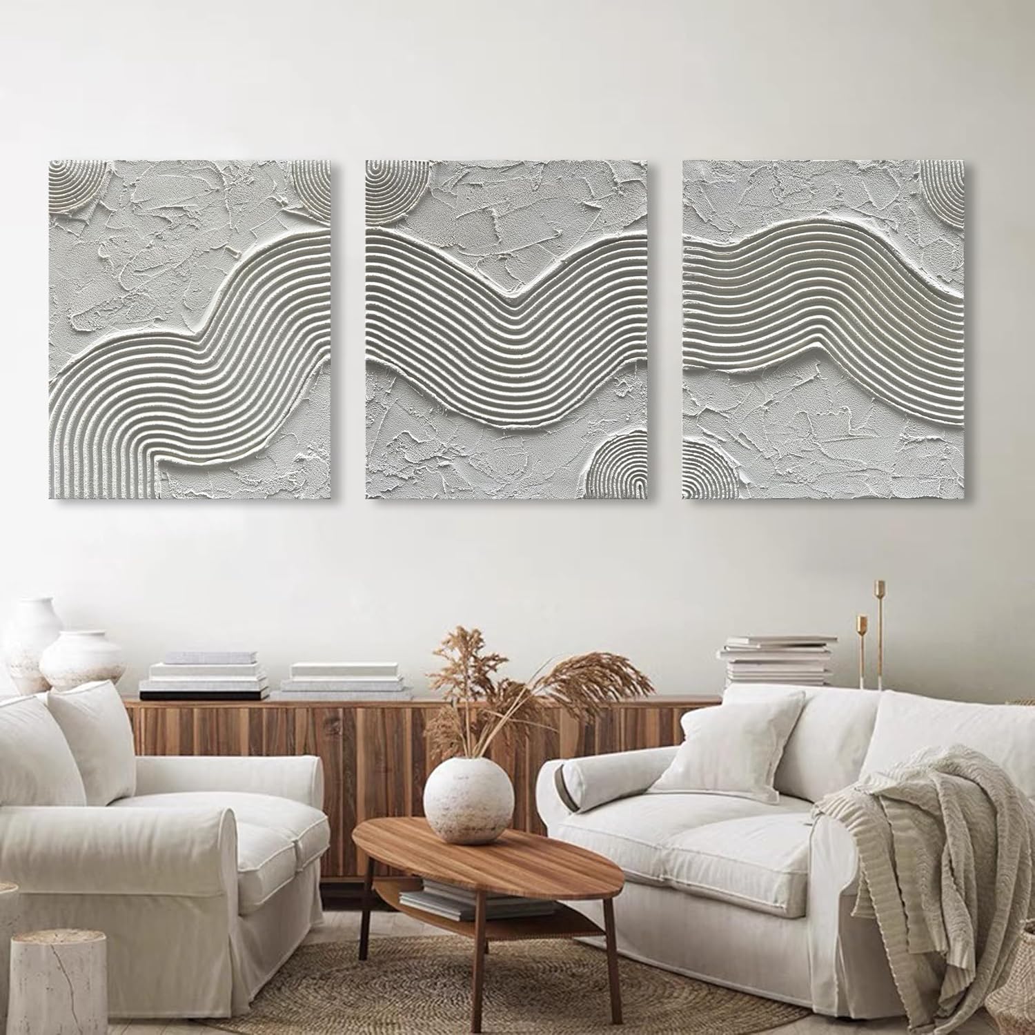 NANKAI Art Hand-Painted White Texture Abstract Art Oil Painting Minimalist Art Home Wall Decoration Painting 24x20 inches x 3