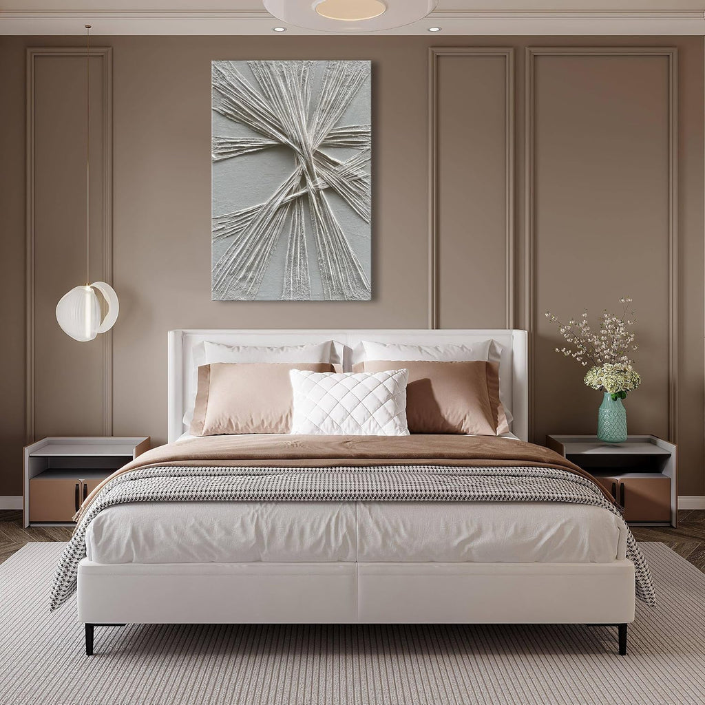 NANKAI Art Hand-painted thick texture White Oil painting Modern Abstract art 45x30 inch home wall art decorative painting
