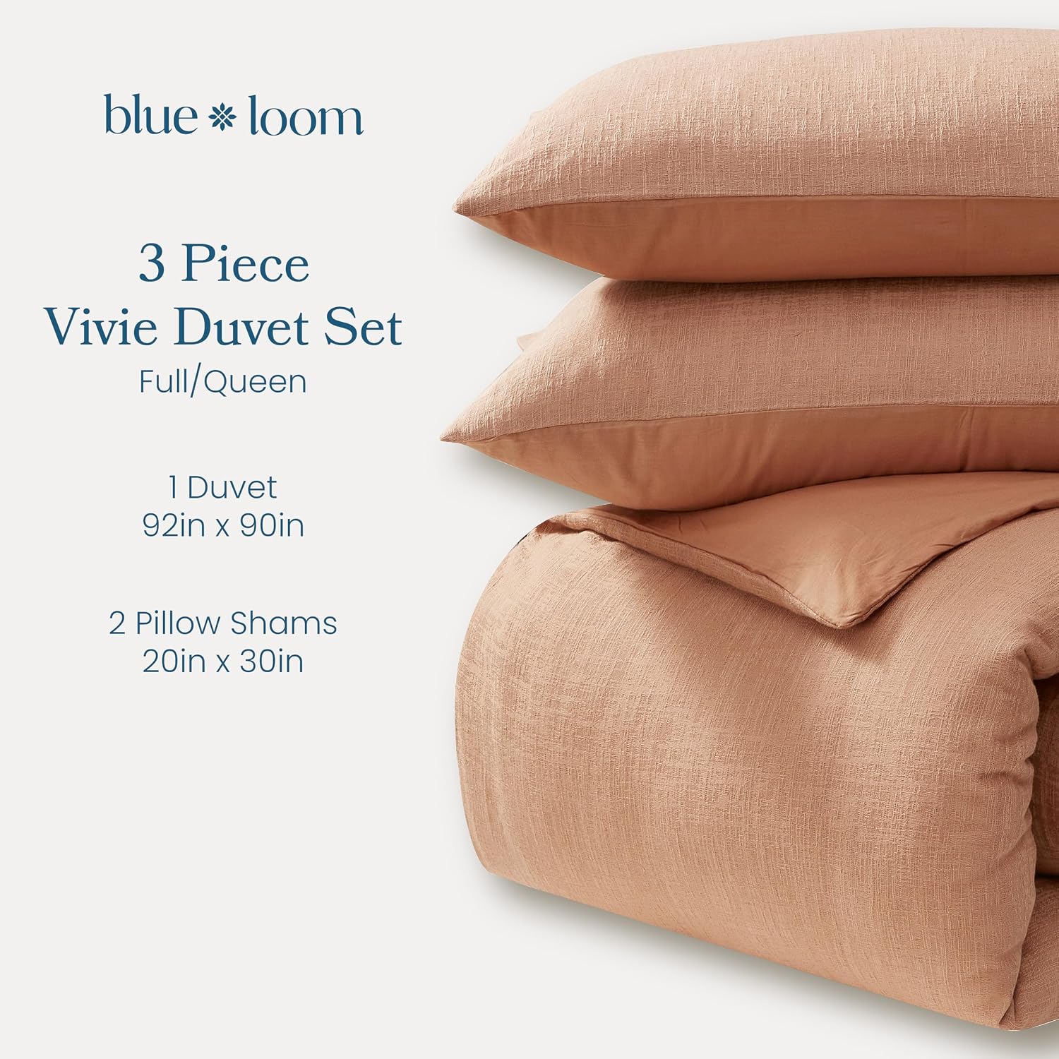 Blue Loom Duvet 100% Cotton Set, 3 Piece, Stone Washed Duvet Set Full/Queen Size 92' x 90' with 2 Matching Pillow Shams, Comforter Not Included, Vivie - Clay Red