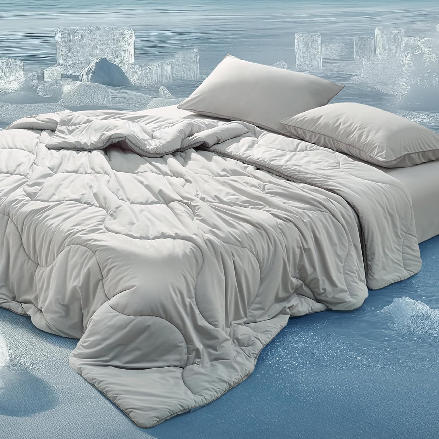 Bedsure Cooling Comforters King Size Set 4 Pieces, Grey Cooling Blanket for Hot Sleepers, Double-Sided Cool Tech King Bedding Set with Breathable Lightweight Comforter, Sheet & Pillowcases