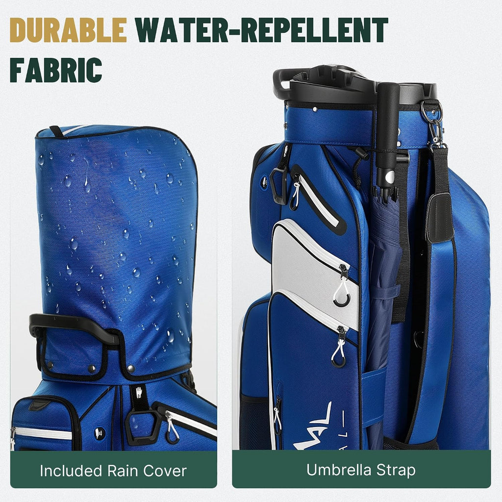 uniHimal Golf Cart Bag with 14-Way Full-Length Dividers, Golf Bag for Men Women with Magnetic Leather Pocket, Handles and Rain Cover, Lightweight Golf Club Bag Includes Cooler Pockets