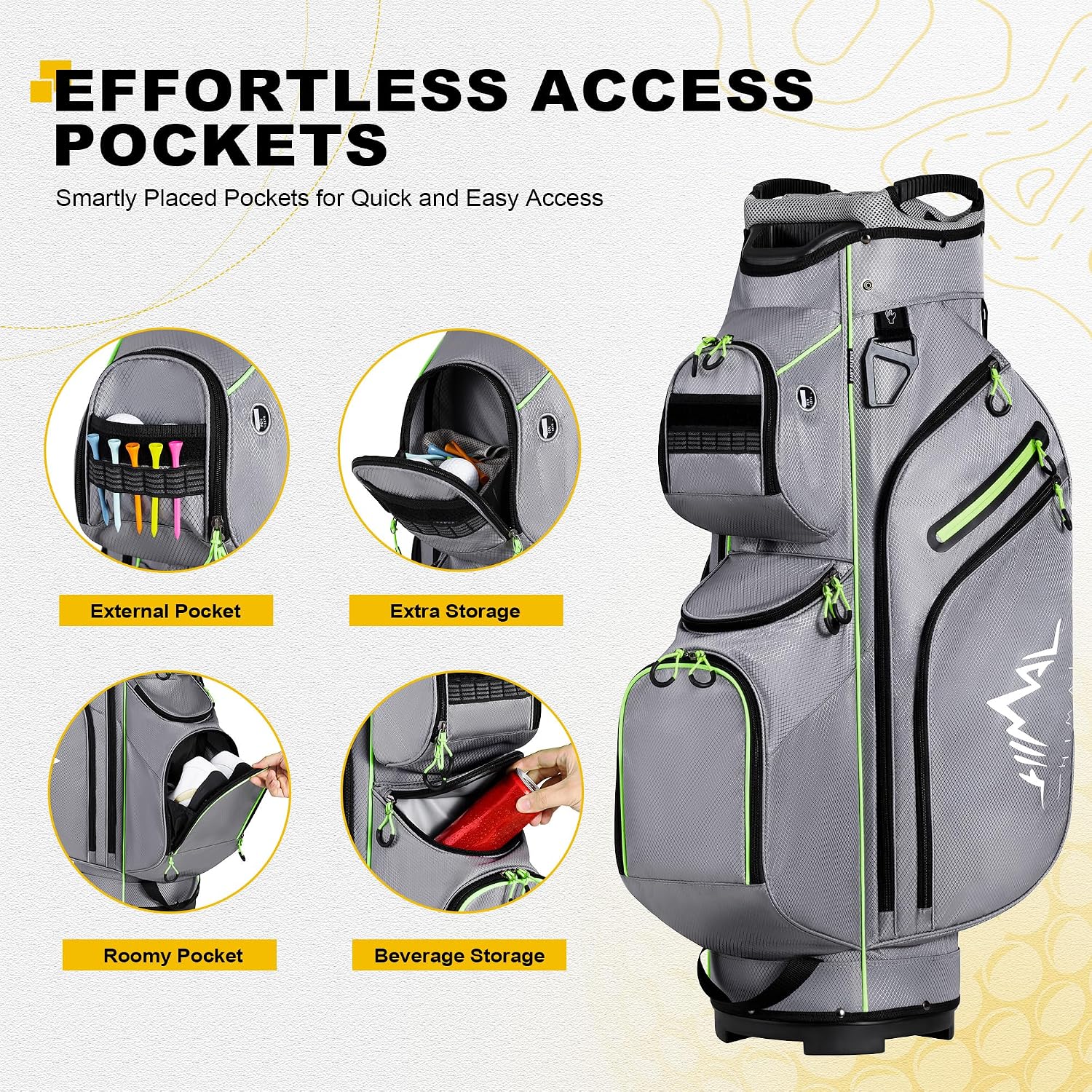 uniHimal Golf Cart Bag, 15 Way Organizer Divider Top with Handles and Rain Cover