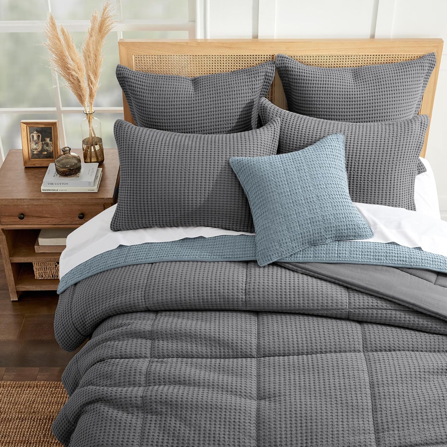 Levtex Home Mills Waffle Full/Queen Comforter Set (90x94in) with 2 Pillow Shams (26x20in) - Charcoal - 100% Cotton Full/Queen Size Comforter Set - Soft, Pre-Washed
