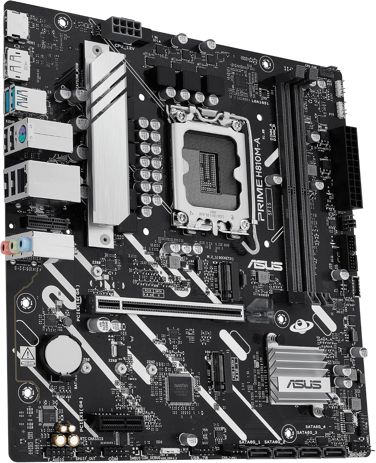 ASUS Prime H810M-A-CSM Intel® H810 LGA 1851 mATX Motherboard, 6+1+1+1 Discrete MOS, DDR5, PCIe 4.0, 2xM.2 Slots, Intel® 1Gb Ethernet, DisplayPort, HDMI™, USB 10Gbps, Front USB 5Gbps Type-C