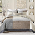 Quilts King Size - King Quilt Bedspread Sets, 100% Cotton Patchwork Quilt Bedding Set for King Bed, 3 Pieces Plaid Farmhouse Reversible Rustic Lightweight Comforter Spread, Brown/Beige/Gray