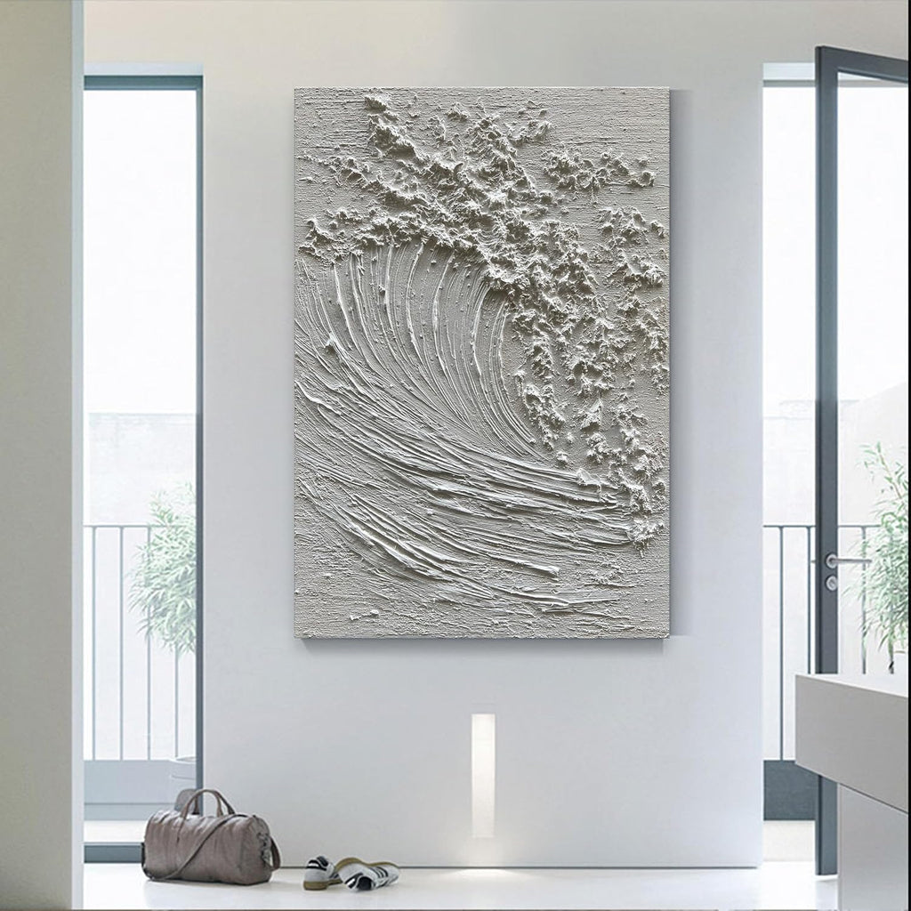 NANKAI Art Hand-Painted 3D Ocean Waves Oil Painting Natural Scenery White Abstract Canvas Art Mural 45x30 Inches