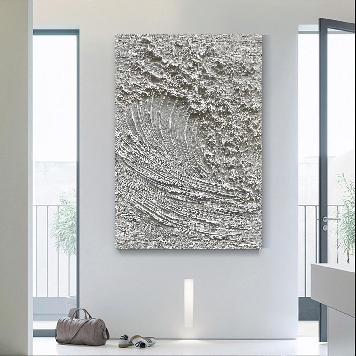 NANKAI Art Hand-Painted 3D Ocean Waves Oil Painting Natural Scenery White Abstract Canvas Art Mural 45x30 Inches