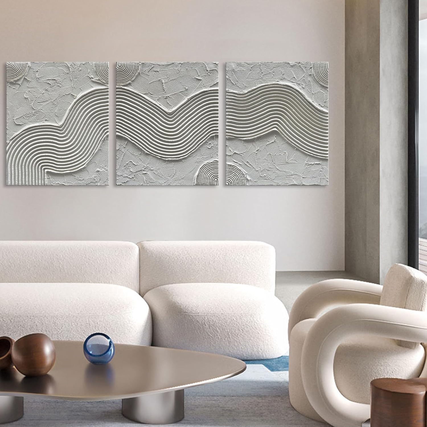 NANKAI Art Hand-Painted White Texture Abstract Art Oil Painting Minimalist Art Home Wall Decoration Painting 24x20 inches x 3