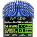GEARit Cat 6 Ethernet Patch Cable 0.5 ft Blue (100 Pack) - Cat6 Patch Cables 0.5ft Blue/Ethernet Patch Cable, 10Gbps 550MHz 24AWG Pure Copper, Snagless, Gold Plated RJ45 for Router, Server, Router, PC