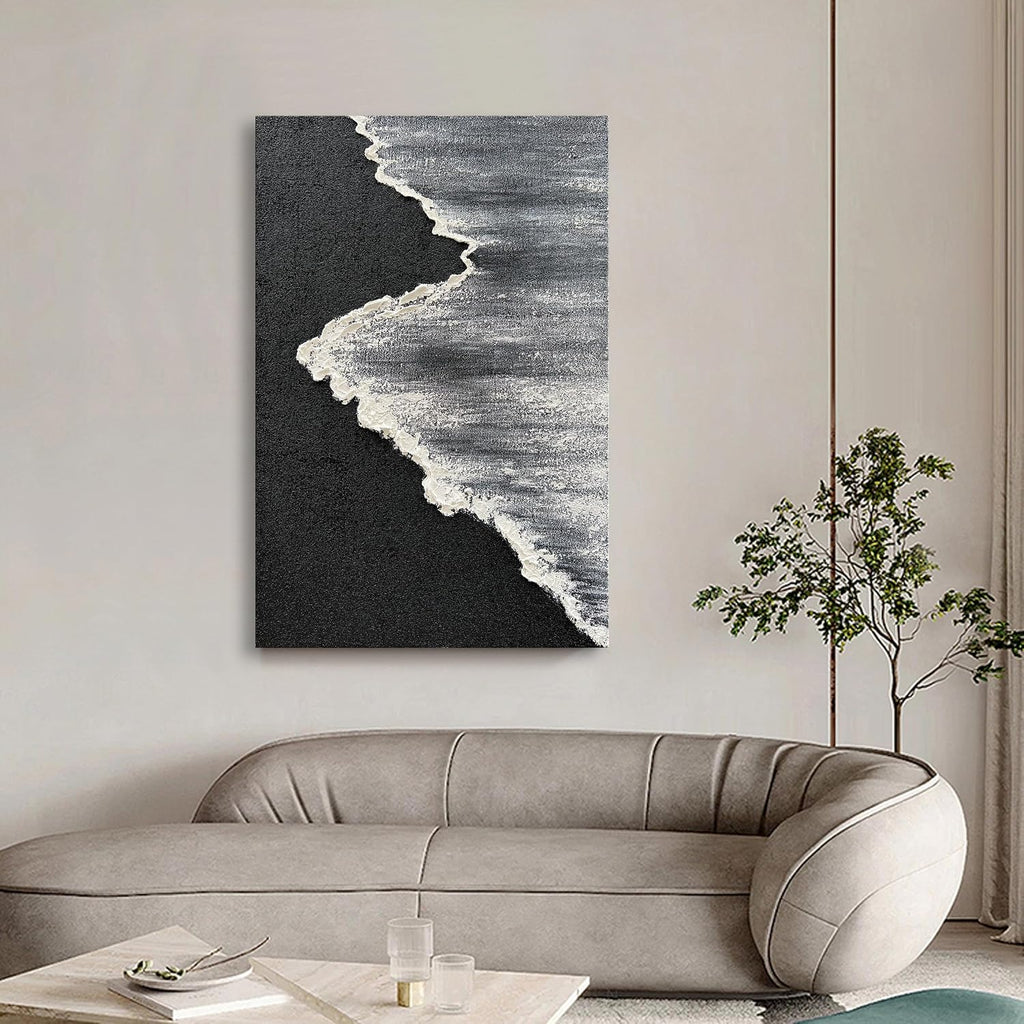 NANKAI Art Hand-Painted 3D Ocean Landscape Oil Painting Black and White Abstract Canvas Art Mural Family Wall Decoration Art 45x30 inches