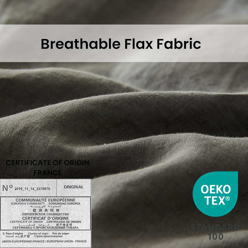Simple&Opulence 100% Linen Duvet Cover Set with Crossed Embroidery Washed - 3 Pieces (1 Duvet Cover with 2 Pillow Shams) Soft Breathable Farmhouse - Cushing Green, Queen Size