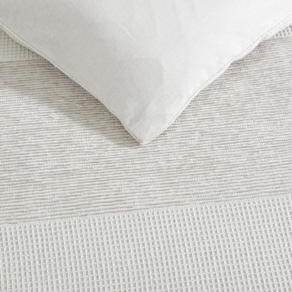 Vera Wang - Queen Comforter Set, Premium Cotton Bedding Set with Matching Shams, Chic Room Essentials, Oeko-Tex Certified (Chenille Waffle Stripe Beige, Queen)