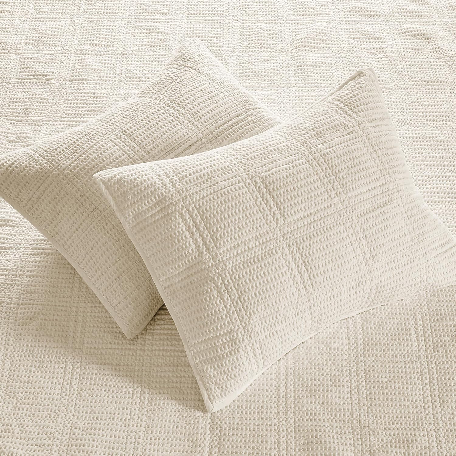 Levtex Home Cloud Waffle Full/Queen Quilt Set (88x92in) and 2 Pillow Shams (26x20) - Box Quilted Waffle Texture - Undyed Cream - Cotton Full/Queen Size Quilt Bedding Set - Lightweight Soft Pre-Washed