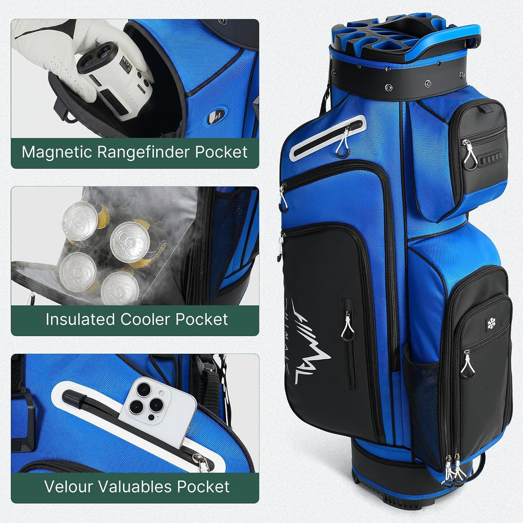 uniHimal Golf Cart Bag with 14-Way Full-Length Dividers, Golf Bag for Men Women with Magnetic Leather Pocket, Handles and Rain Cover, Lightweight Golf Club Bag Includes Cooler Pockets