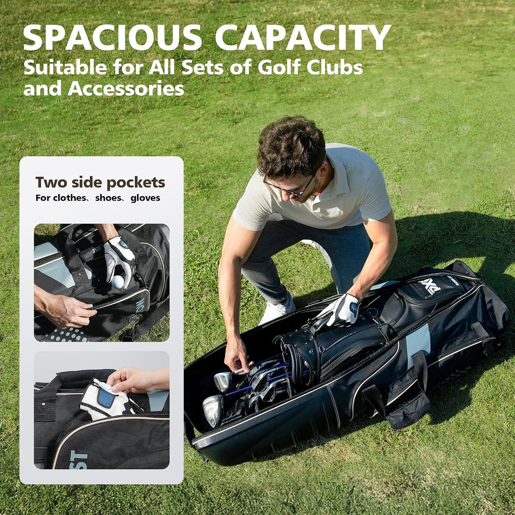 Golf Travel Bags for Airlines with Wheels, Hard Case Top and 1680D Heavy Duty Oxford Protect Golf Clubs, Lightweight and Easy to Maneuver