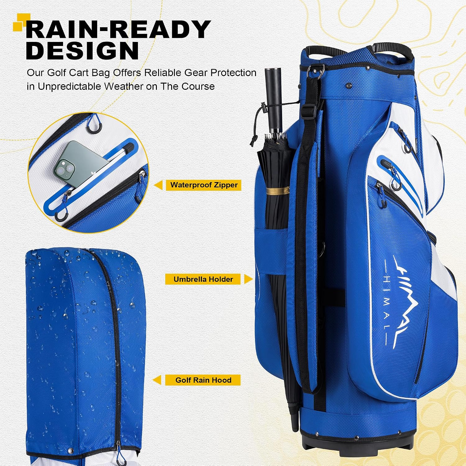 uniHimal Golf Cart Bag, 15 Way Organizer Divider Top with Handles and Rain Cover