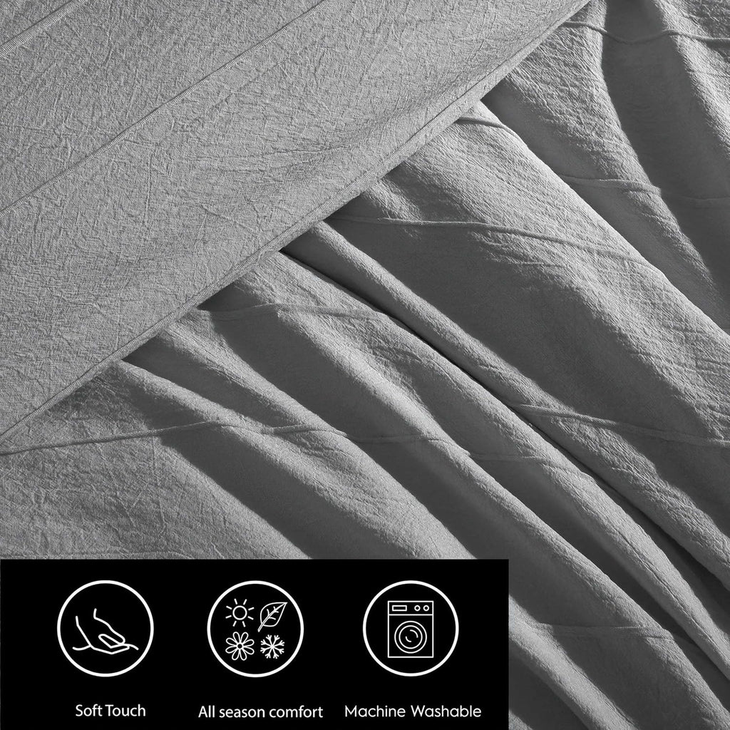 Vera Wang - King Comforter Set, Soft Cotton Bedding w/Smooth Cotton Percale Reverse, Lightweight for Year Round Comfort, 3 Piece Bed Set w/Matching Pillowcases (Woven Tucks Grey)