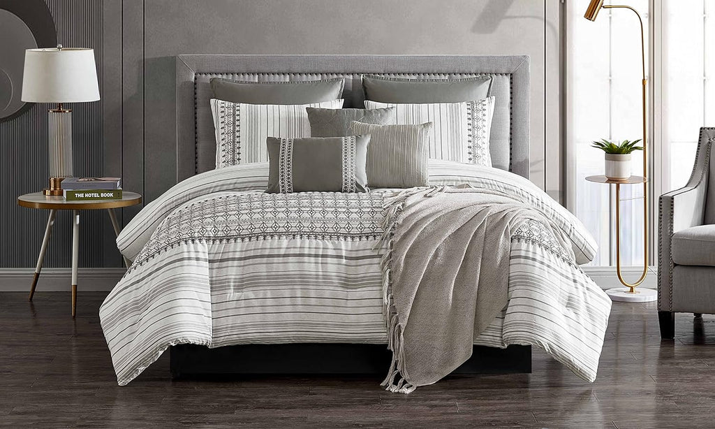 Riverbrook Home 100% Polyester Comforter Set, Full, Aiken - Gray, 10-Piece Set