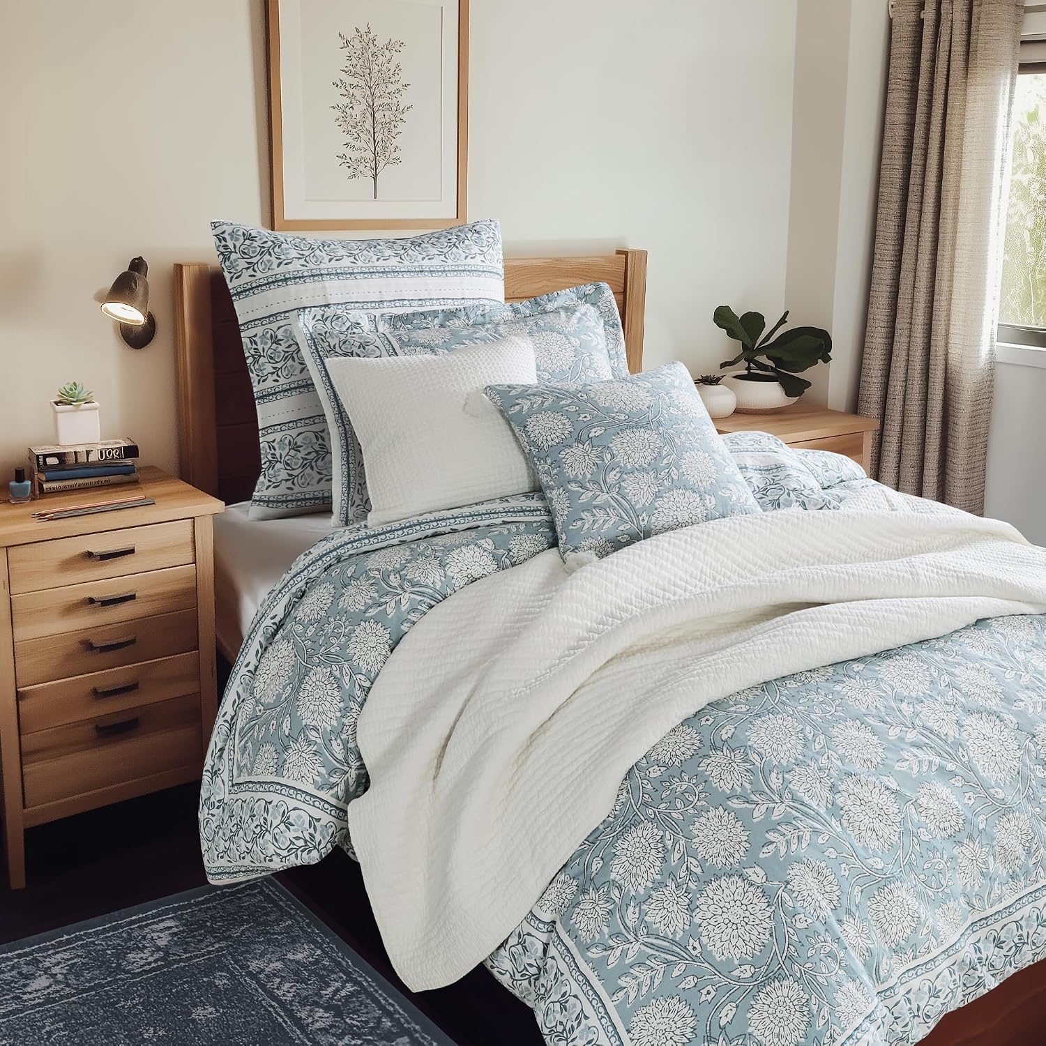 Levtex Home Adare Blue Reversible Twin/Twin XL Comforter Set (68x88in) with 1 Pillowcase (26x20in) - Floral Bedding - Blue and White - 100% Cotton Twin Size Comforter Set - Soft, Pre-Washed