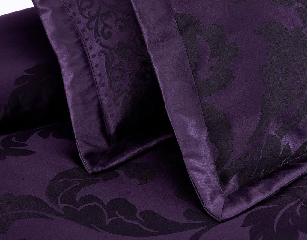 Chezmoi Collection Royale 7-Piece Jacquard Floral Comforter Set, Oversized Queen, Purple/Dark Purple
