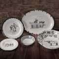 Paseo Road Ranch Life 14 Piece Melamine Plastic Dinnerware Set with Plates, Bowls and Serving Platter, Black and White, Southwestern Rustic Cabin Lodge Farmhouse Style