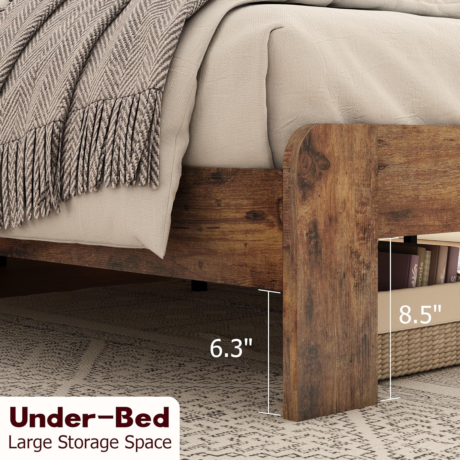 Bellemave Rustic Vintage King Size Bed Frame with Bookshelves,Storage Headboard and Charging Station,Wooden Platform Bed Frame King Size with LED Lights and Wood Slats,Easy Assembly,Dark Brown