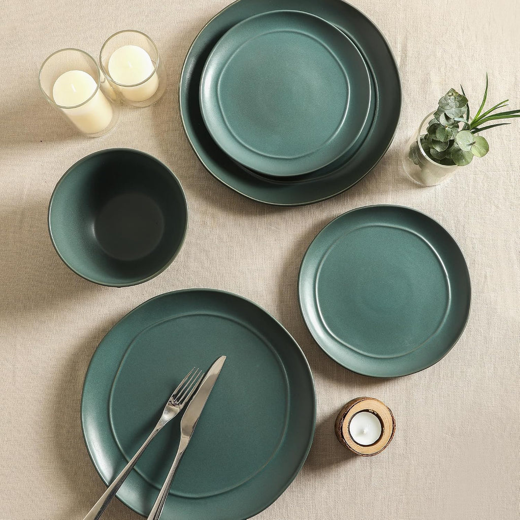 Stone Lain Infinity 24-Piece Dinnerware Set Stoneware, Plates and Bowls Set, Dishwasher and Microwave Safe, Dish Set for 8, Green