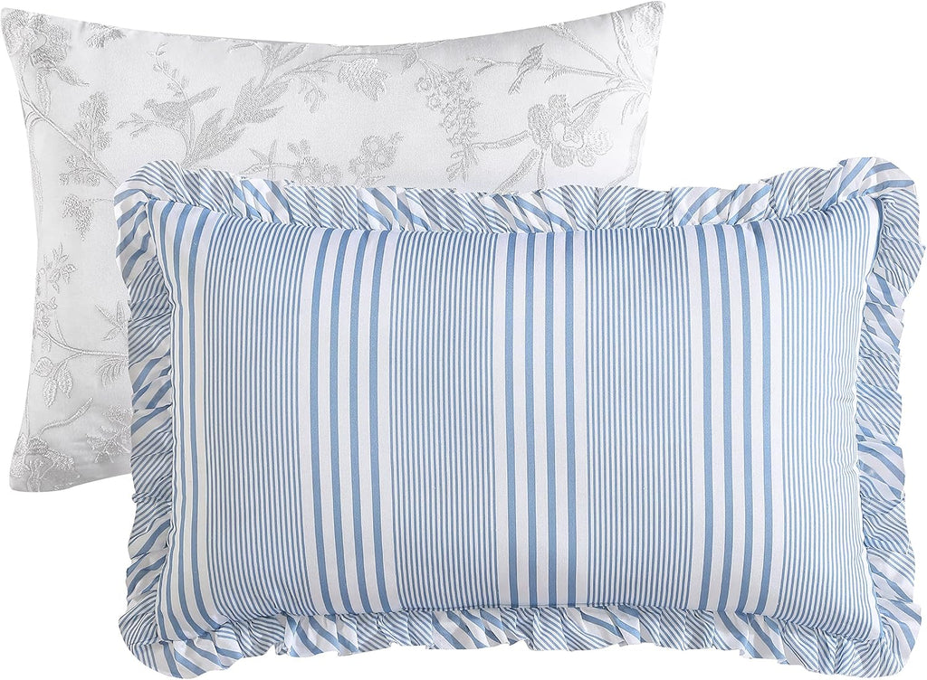 Laura Ashley- King Duvet Cover Set, Reversible Cotton Bedding Set, Includes Matching Sham(s) with Bonus Euro Sham(s) & Throw Pillow Covers (Branch Toile Blue, King)
