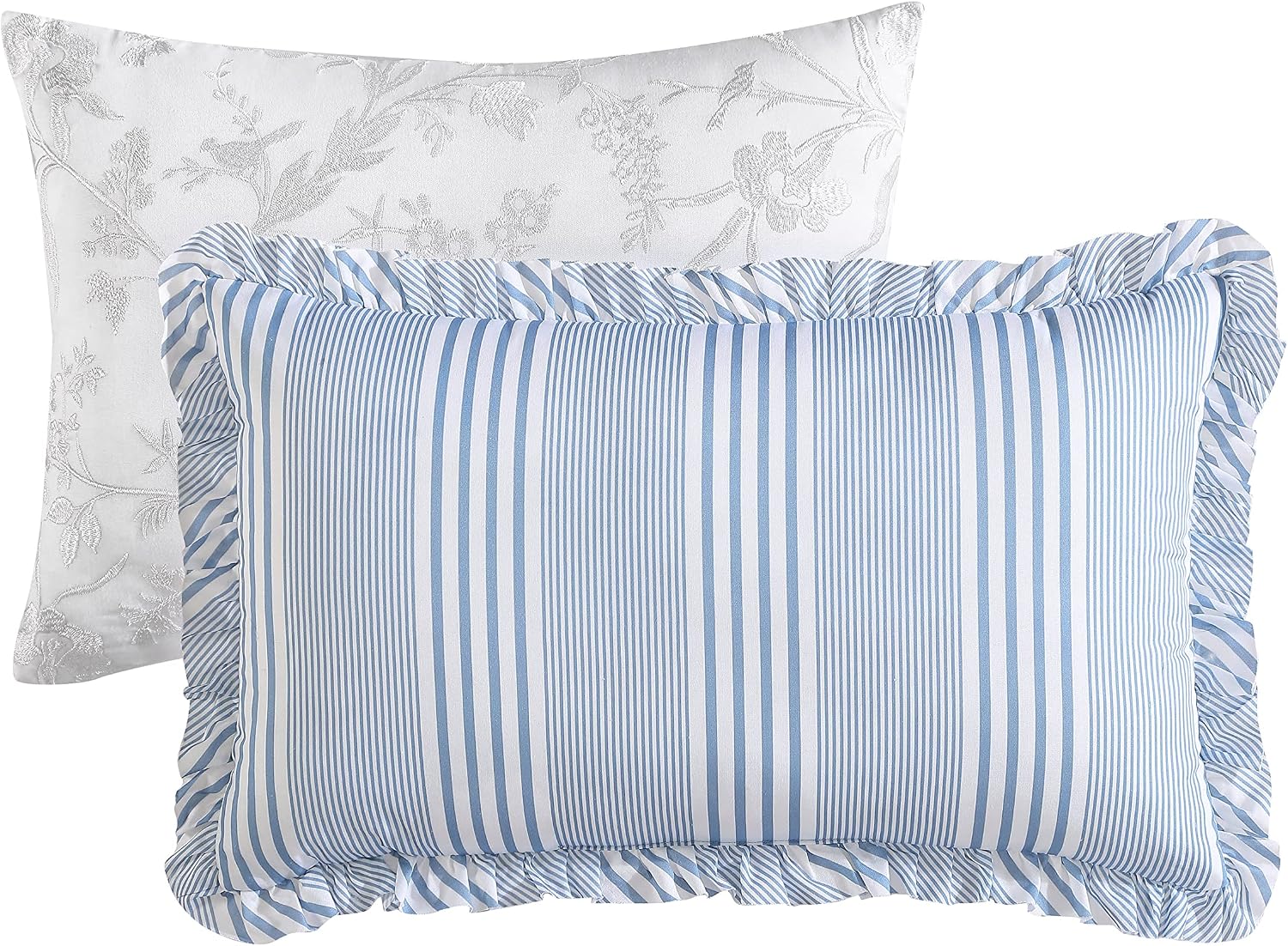 Laura Ashley- King Duvet Cover Set, Reversible Cotton Bedding Set, Includes Matching Sham(s) with Bonus Euro Sham(s) & Throw Pillow Covers (Branch Toile Blue, King)