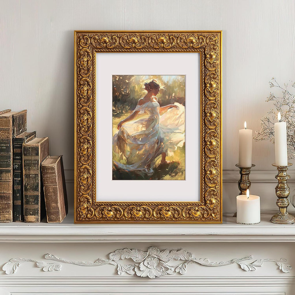 ArtXO 16x20 Picture Frame Wooden, Display Pictures 11x14 with Mat or 16x20 Without Mat, Wall Hanging Photo Frame, Vintage Poster Frame Gold