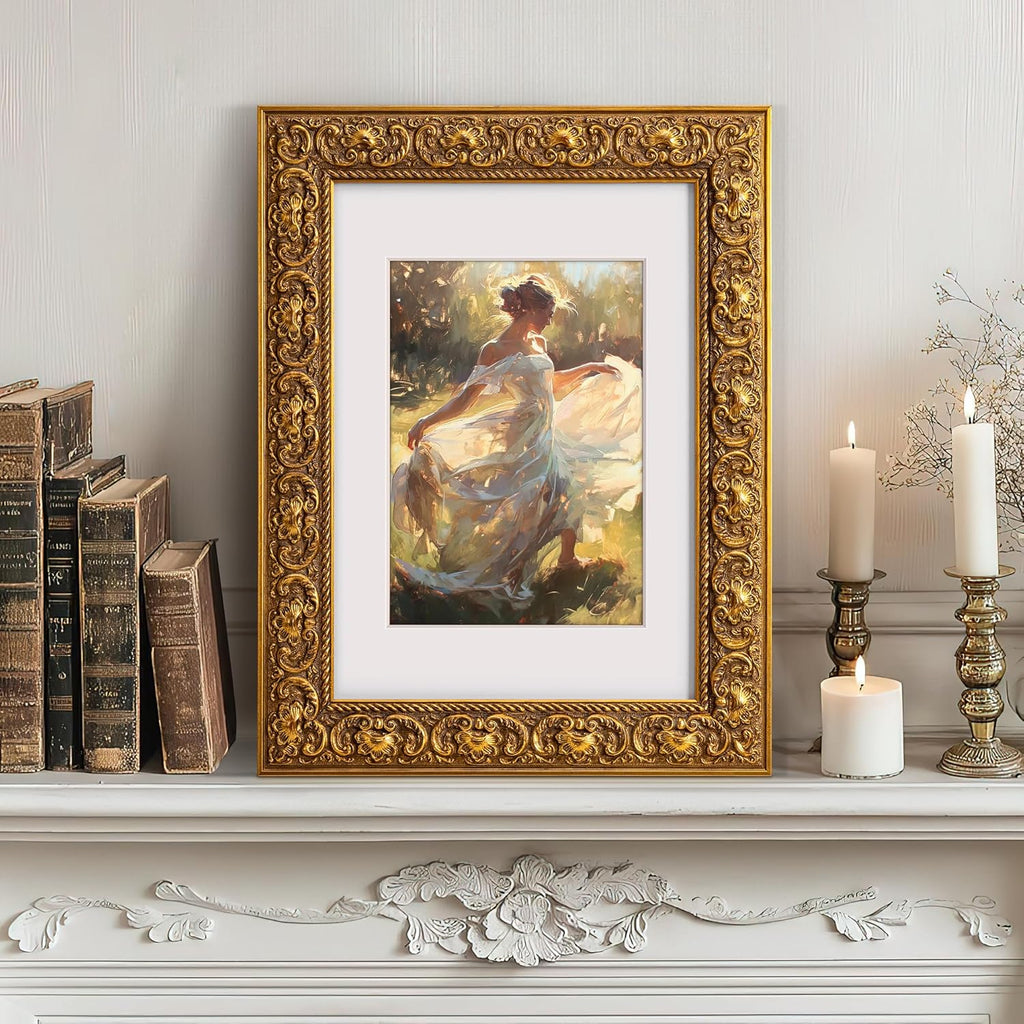 ArtXO A2 Picture Frame Wooden, Display Pictures A3 with Mat or A2 Without Mat, Wall Hanging Photo Frame, Vintage Poster Frame Gold