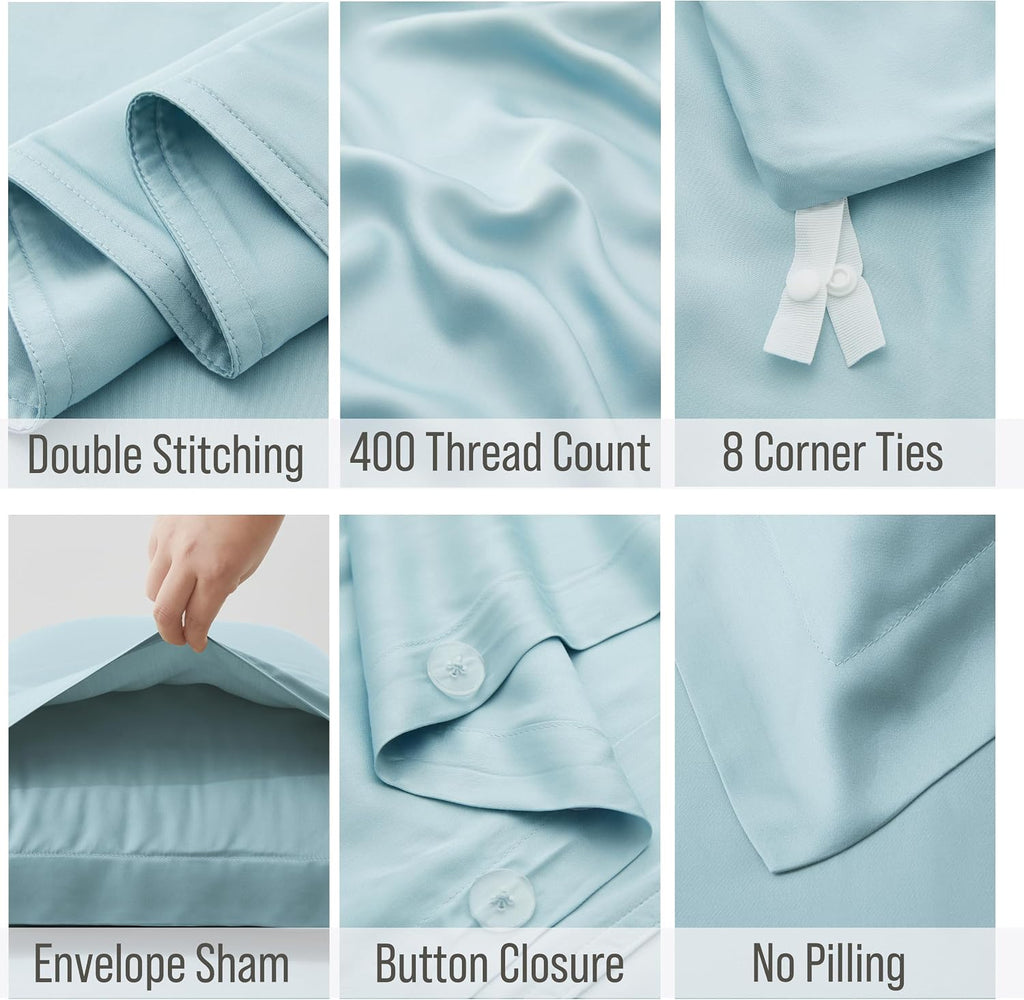Bella Coterie Luxury Bamboo Viscose Queen Size Duvet Cover Set | 100% Organically Grown | Corner Ties | Ultra Soft | Cooling | Two Pillow Shams | 90 x 94 | No Insert [Coastal Blue]