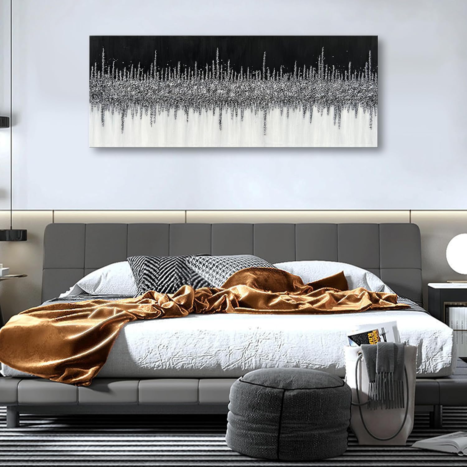 Art Hand-Painted Black and Gray Wall Art Textured Oil Paintings Modern Abstract Wall Art Home Decor 24x60 Inches