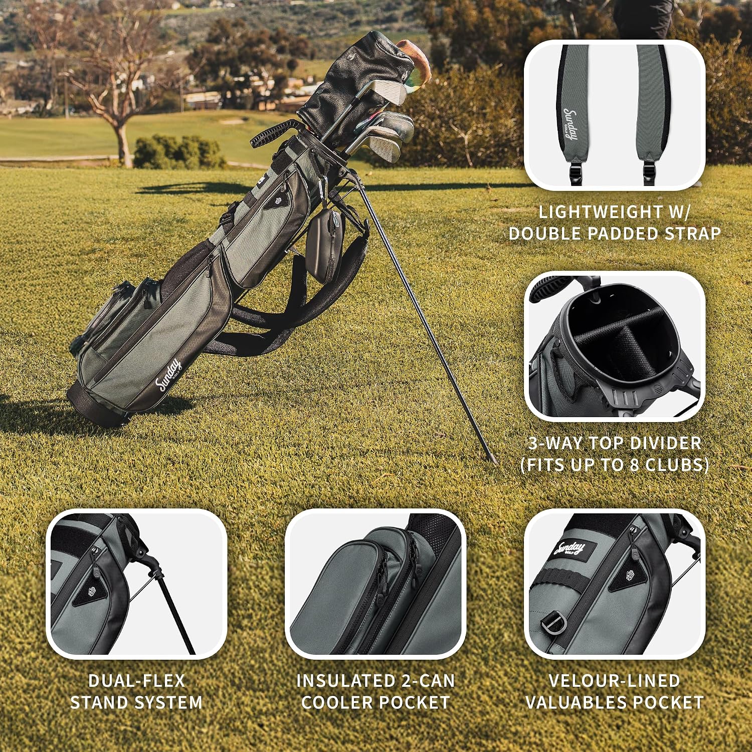 The Original Sunday Golf Loma XL Bag – Lightweight Golf Bag with Strap & Stand, Easy to Carry Pitch n Putt Stand Bag for Driving Range, Par 3 & Executive Courses, 3.4 lbs