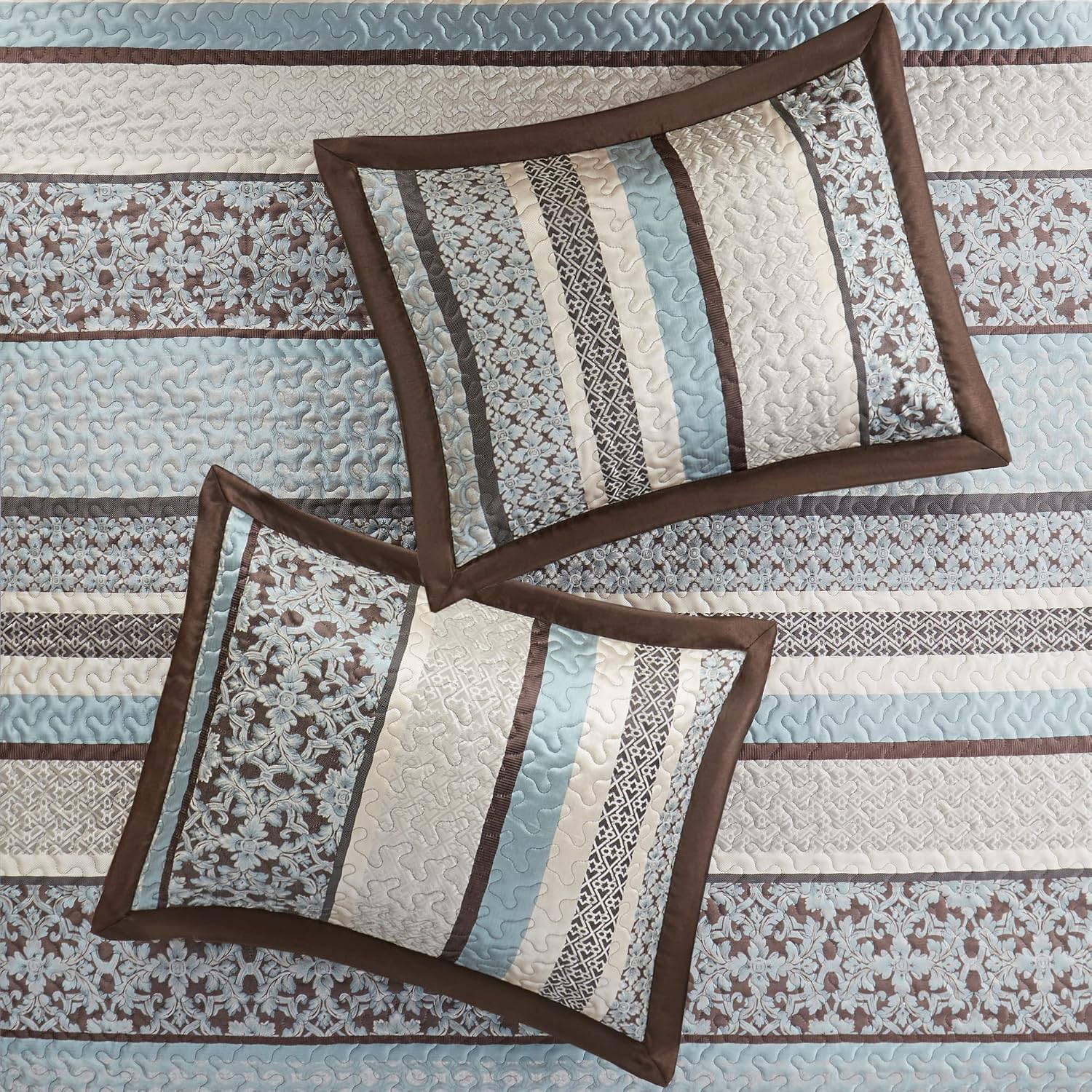 Madison Park Princeton Reversible Quilted Bedspread Set, Solid Reverse Summer Breathable, Lightweight All Season Bedding Layer, Matching Shams, Bedspread Queen(102'x118'), Blue 5 Piece