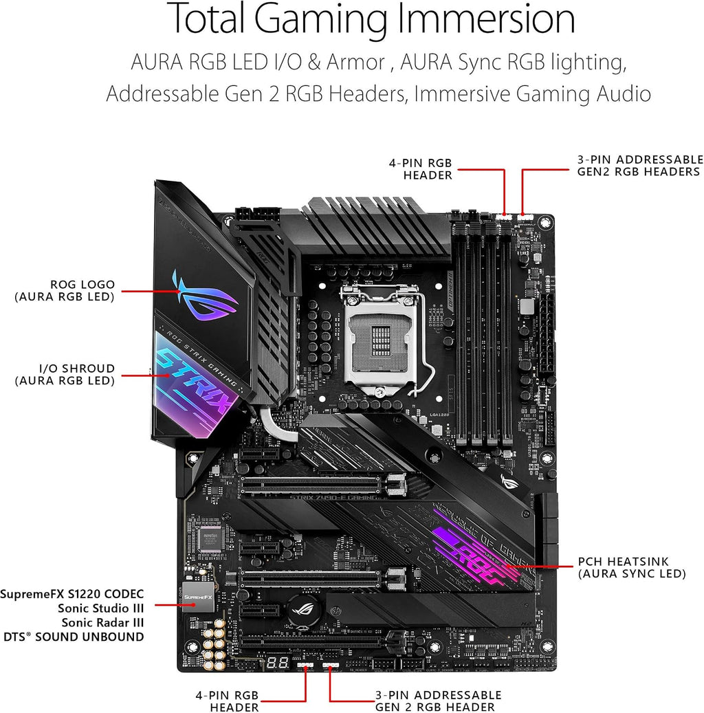 ASUS ROG Strix Z490-E Gaming Z490- WiFi 6, LGA 1200 (Intel 10th Gen) ATX Gaming Motherboard, 14+2 Power Stages, DDR4 4600, Intel 2.5 Gb Ethernet