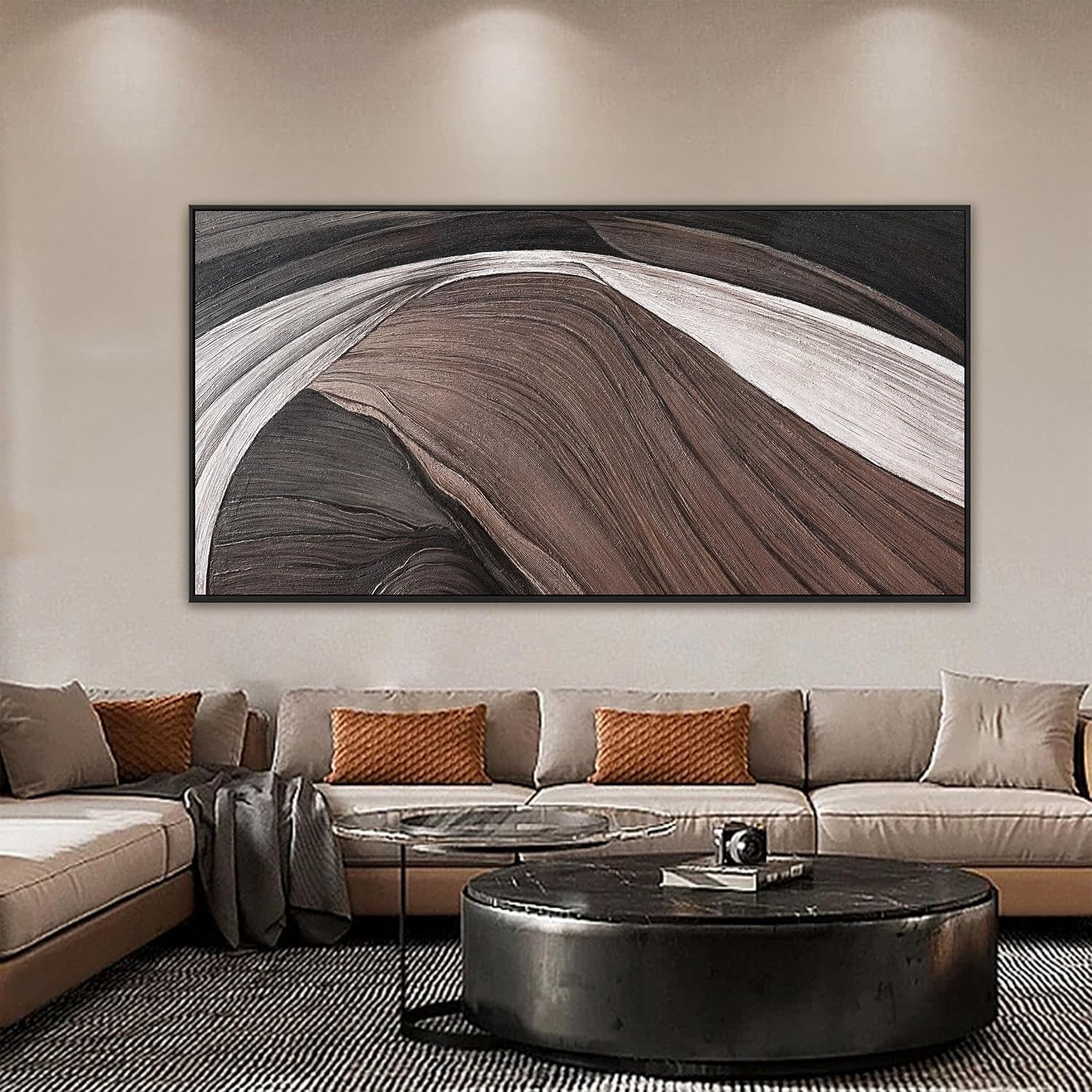 Framed Large Abstract Wall Art For Living Room Prints Canvas Art Wall Decor Picture Painting Brown Black And White Abstract Wall Decor Artwork Picture For Bedroom Modern Home Artwork 29x58 In