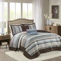 Madison Park Princeton Reversible Quilted Bedspread Set, Solid Reverse Summer Breathable, Lightweight All Season Bedding Layer, Matching Shams, Bedspread Queen(102'x118'), Blue 5 Piece