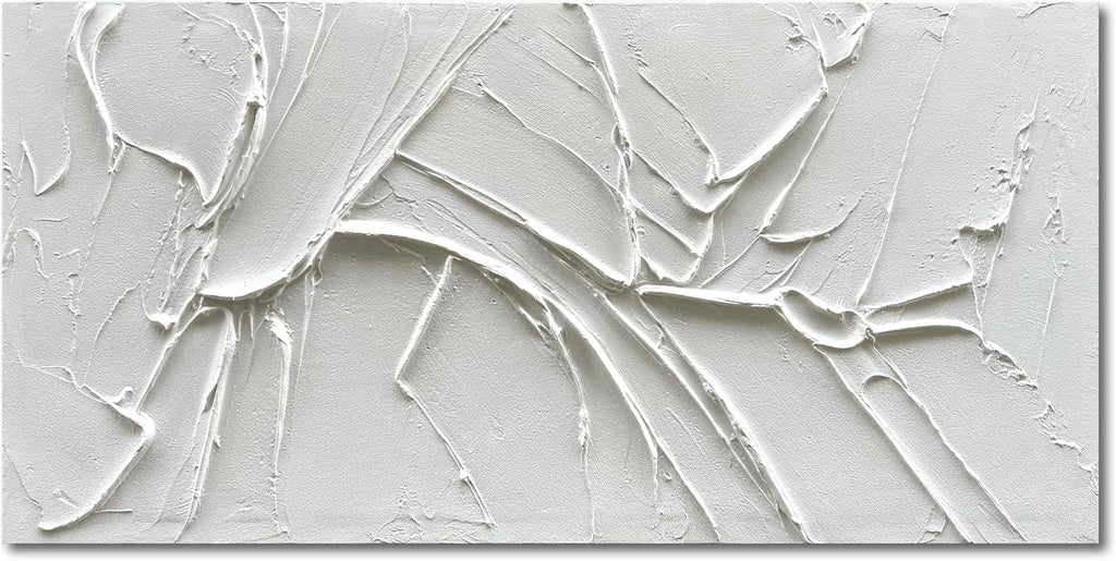 NANKAI Hand-Painted Thick Texture White Minimalist Oil Painting 30x60 Inch Large Contemporary Art Oil Painting, Home, Office Wall Decoration Art
