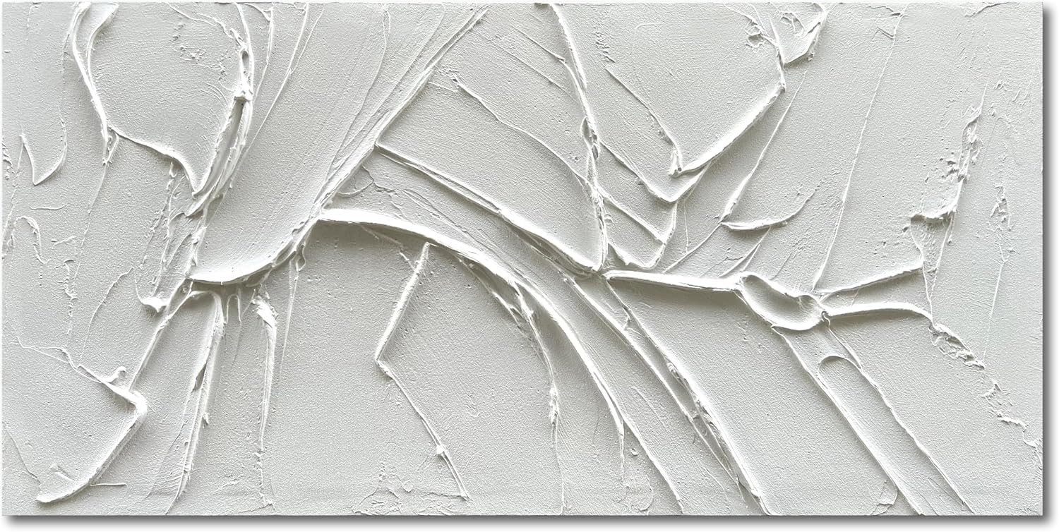 NANKAI Hand-Painted Thick Texture White Minimalist Oil Painting 30x60 Inch Large Contemporary Art Oil Painting, Home, Office Wall Decoration Art