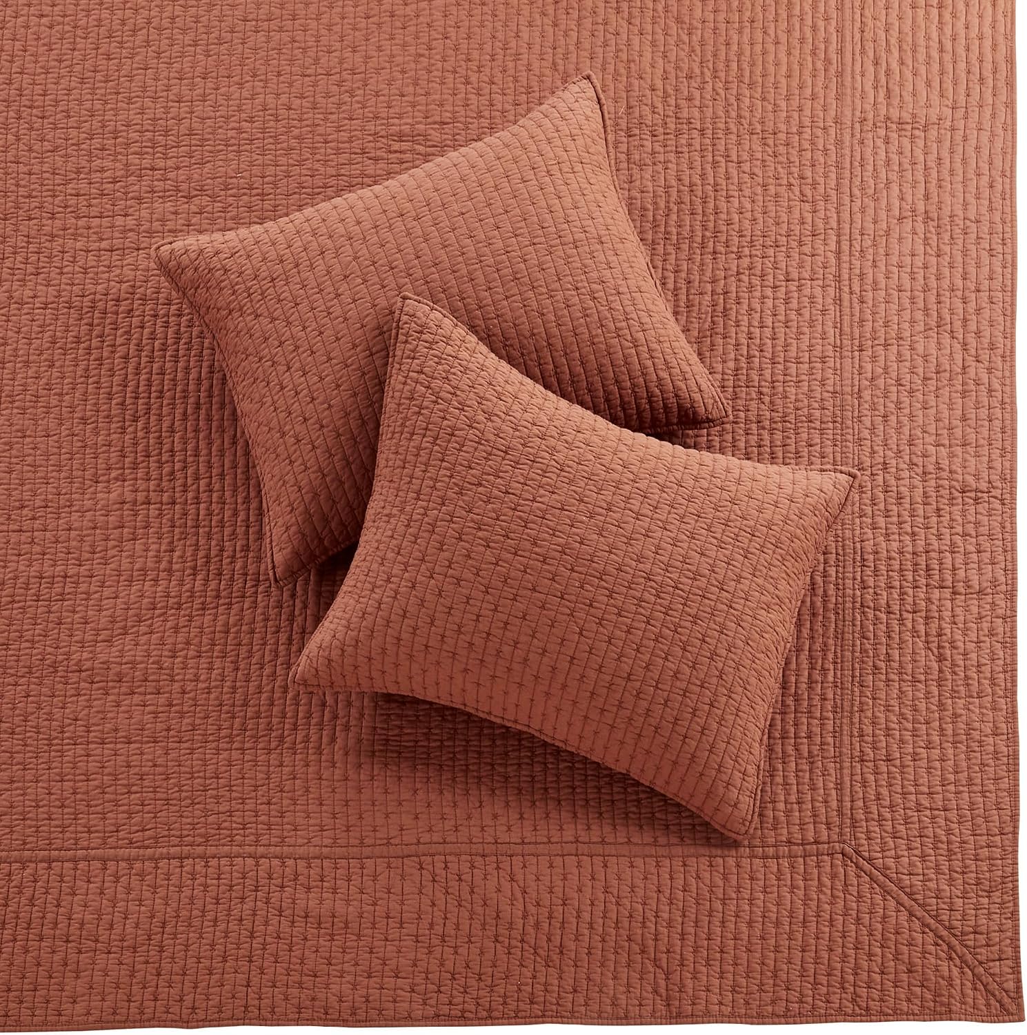 Levtex Home Cross Stitch Reversible Full Bedspread Set (100x104in) with 2 Pillow Shams (26x20in) - Stitch Texture - Adobe - 100% Cotton Full Size Bedspread Set - Lightweight, Soft, Pre-Washed