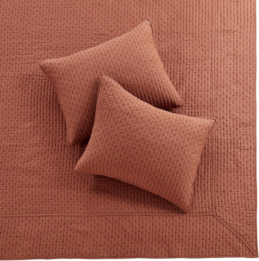 Levtex Home Cross Stitch Reversible Twin Bedspread Set (84x104in) with 1 Pillow Sham (26x20in) - Stitch Texture - Adobe - Cotton Twin Size Bedspread Set - Lightweight, Soft, Pre-Washed